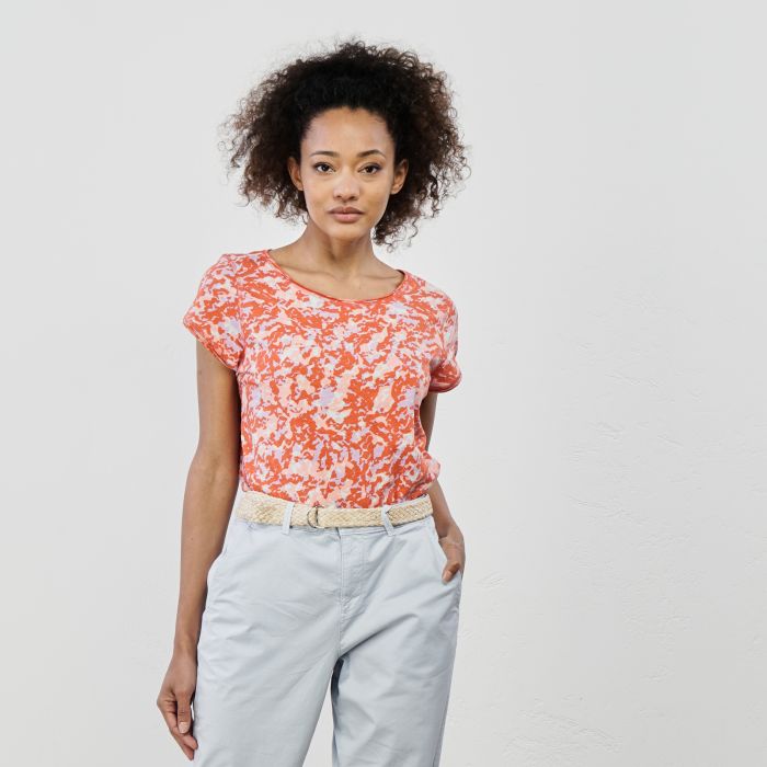 T-shirt arancione maniche corte con stampa camouflage