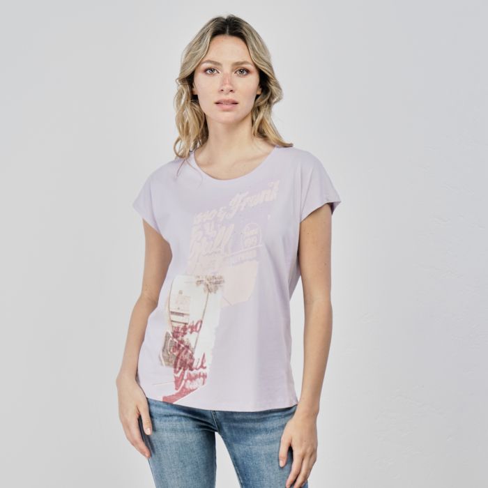 T-shirt lilla maniche corte con stampa