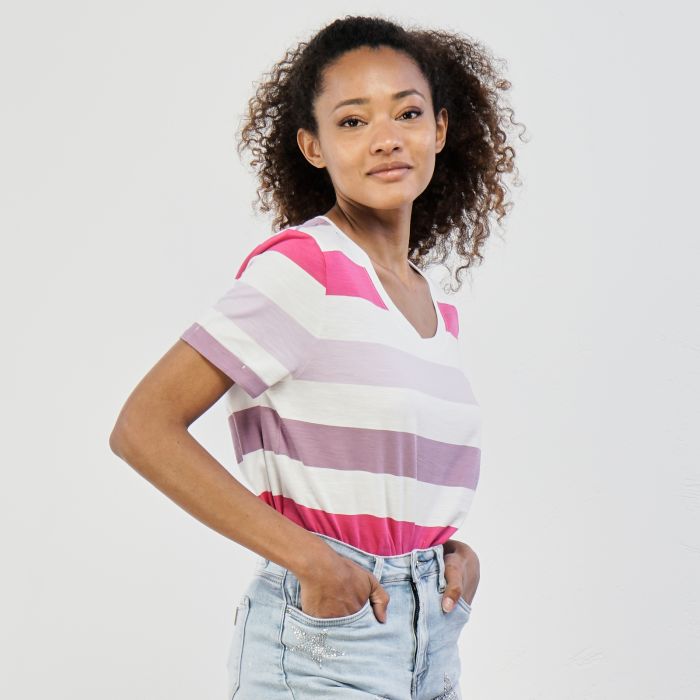 T-shirt rosa mezze maniche fantasia maxi righe