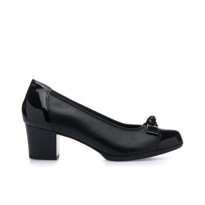 Decolletè comfort nere con tacco largo basso e fiocchetto