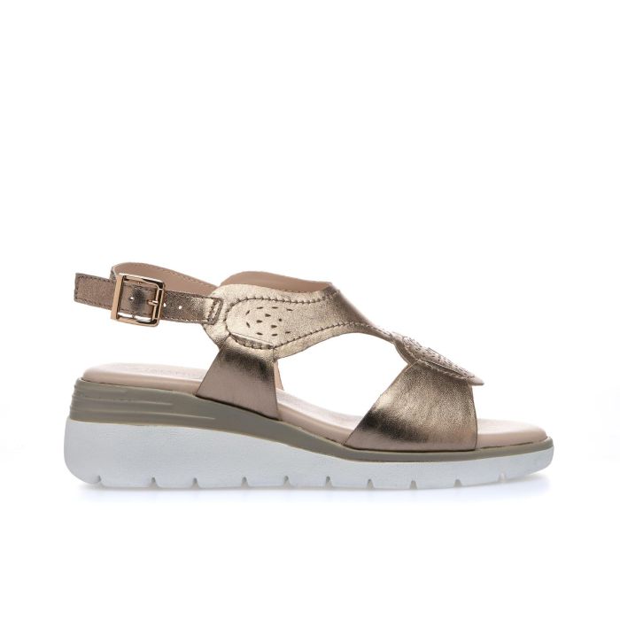 Sandali oro casual in pelle con zeppa