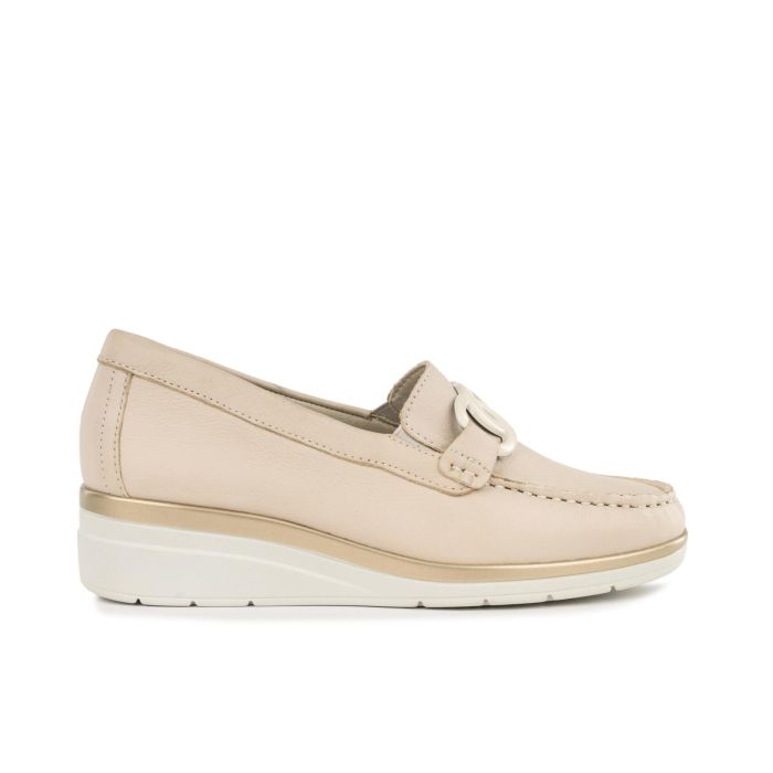Mocassini beige comfort da donna in pelle