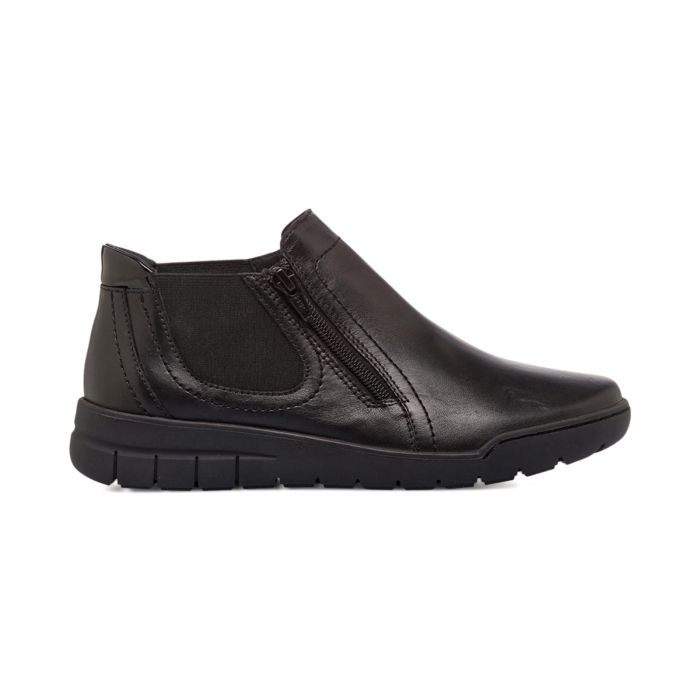 Stivaletti comfort neri da donna in pelle con zeppina e fascia elastica con zip