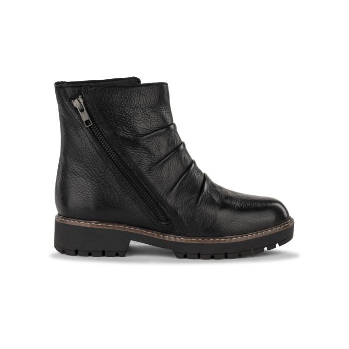 Stivaletti neri comfort da donna in pelle con arricciatura e zip