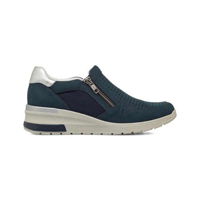 Sneakers blu Casual comfort da donna in pelle con zeppina