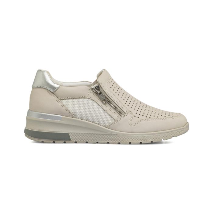 Sneakers bianche Casual comfort da donna in pelle con zeppina
