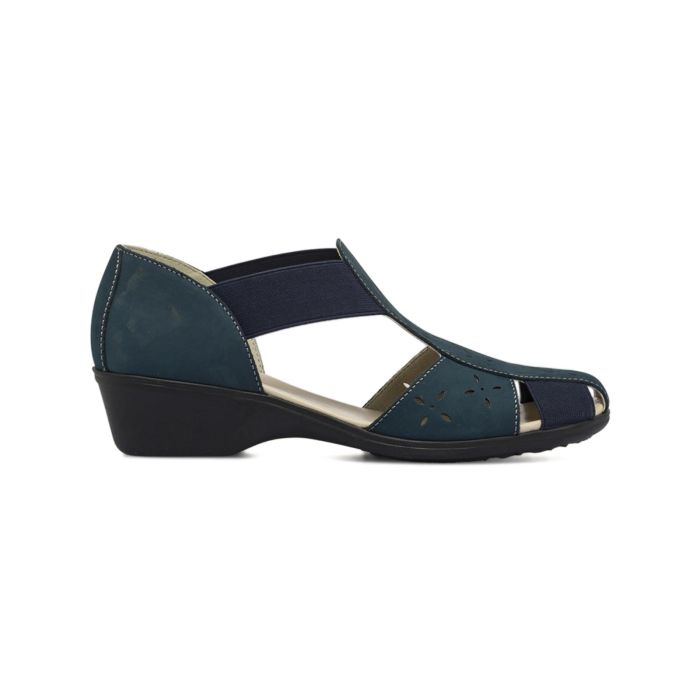 Sandali blu Casual comfort da donna in pelle con elastici