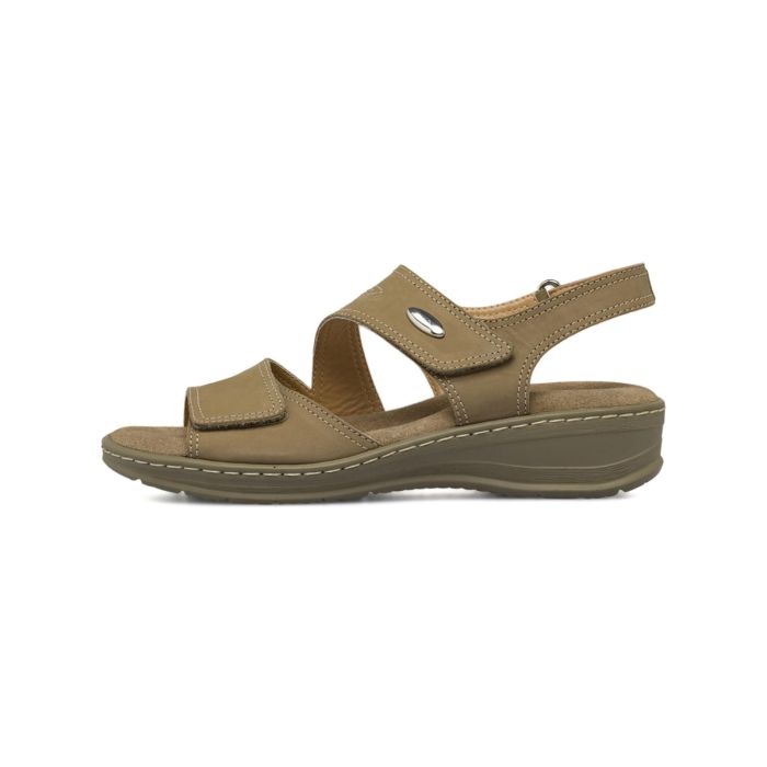 Sandali comfort in pelle beige da donna con zeppa bassa Casual Comfort