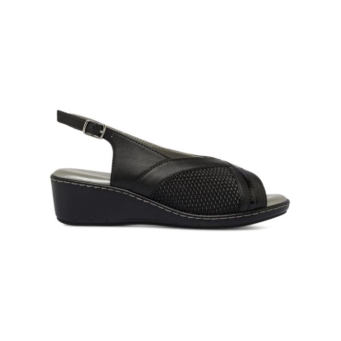 Sandali comfort neri da donna in pelle con zeppa Casual Comfort