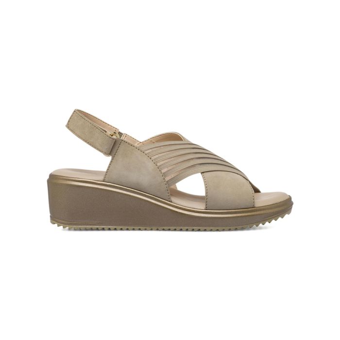 Sandali comfort beige da donna in pelle con zeppa Casual Comfort