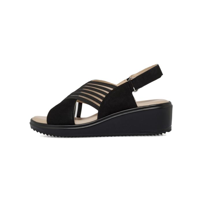 Sandali comfort da donna neri in pelle con zeppa Casual Comfort