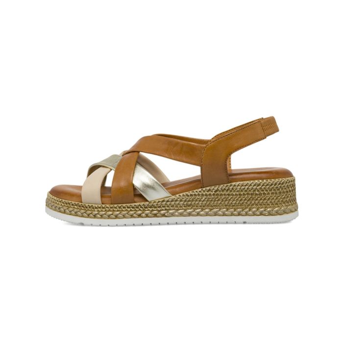 Sandali con zeppa color cuoio da donna in pelle Marinaseval