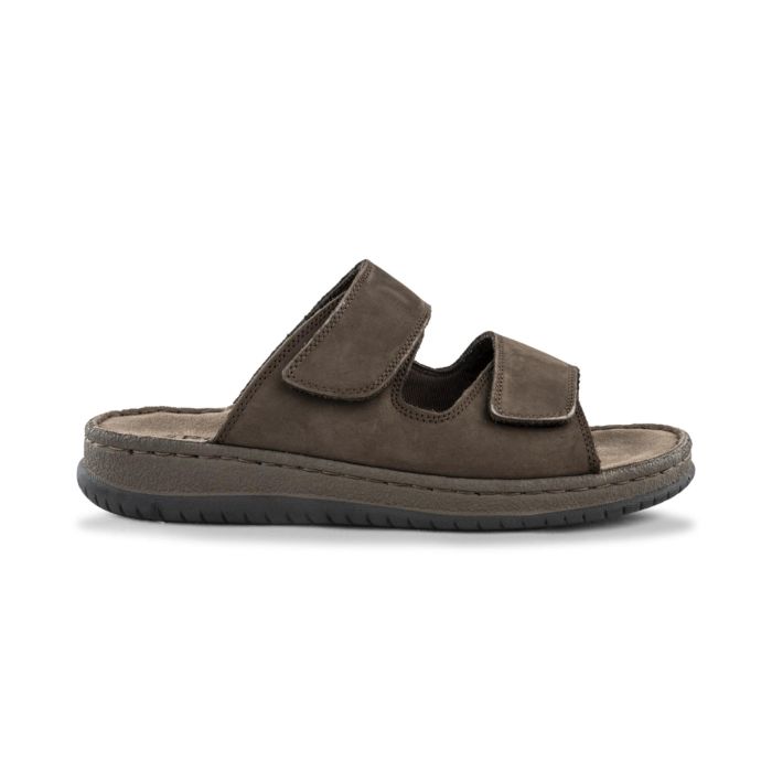Sandali in pelle marrone da uomo con doppia fascia con velcro Road 3
