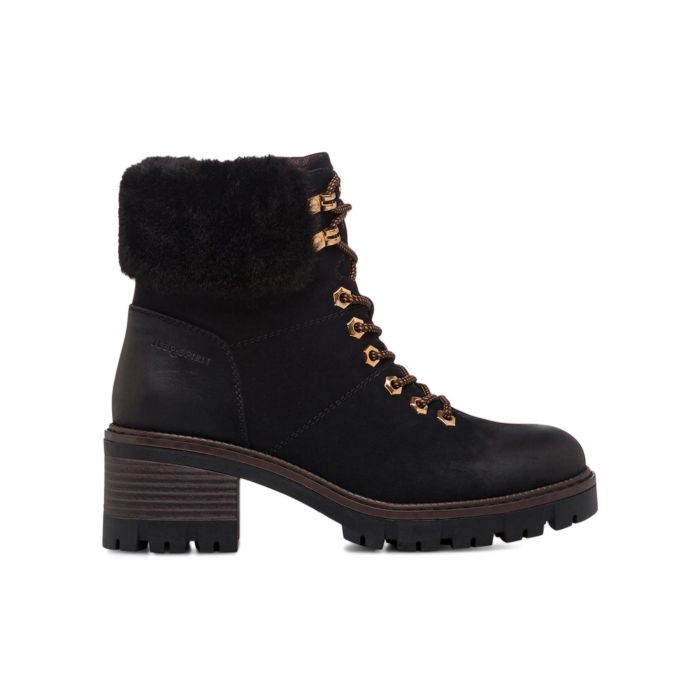 Scarponcini neri da donna con tacco largo e interno in eco-pelo