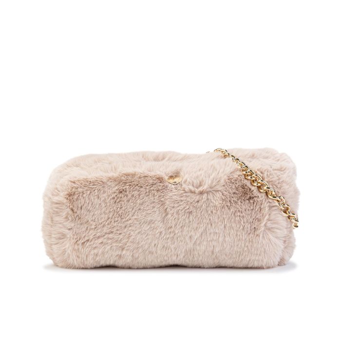 Borsa a tracolla rosa in peluche con tasca per mani