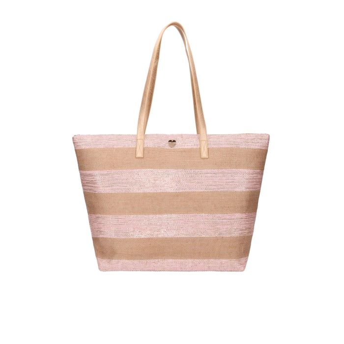 Shopper beige e rosa da mare fantasia a righe