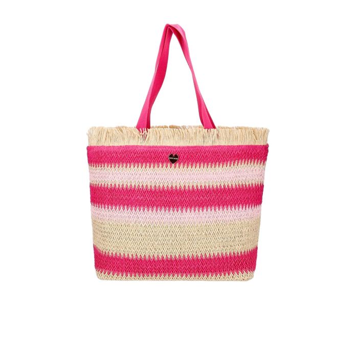 Shopper da mare beige e fucsia in simil paglia