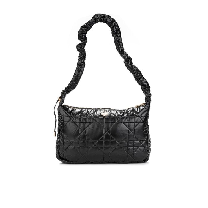 Borsa nera effetto trapuntato con tracolla arricciata