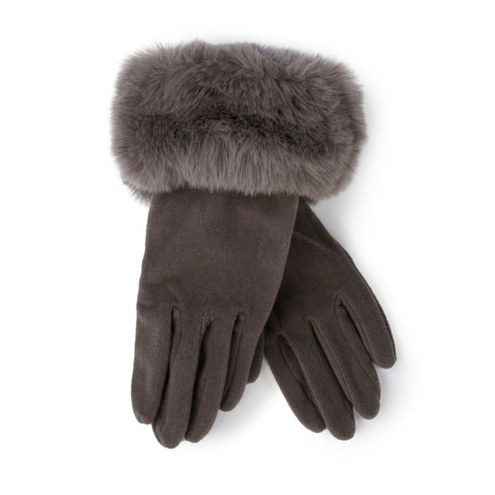 Guanti marroni da donna con polsini in peluche