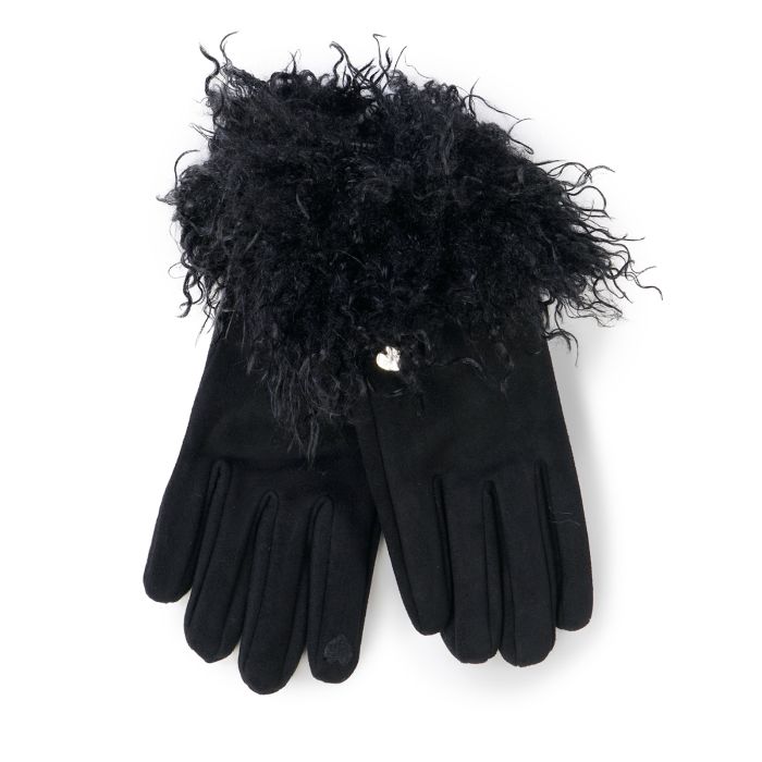 Guanti neri con polsino in peluche
