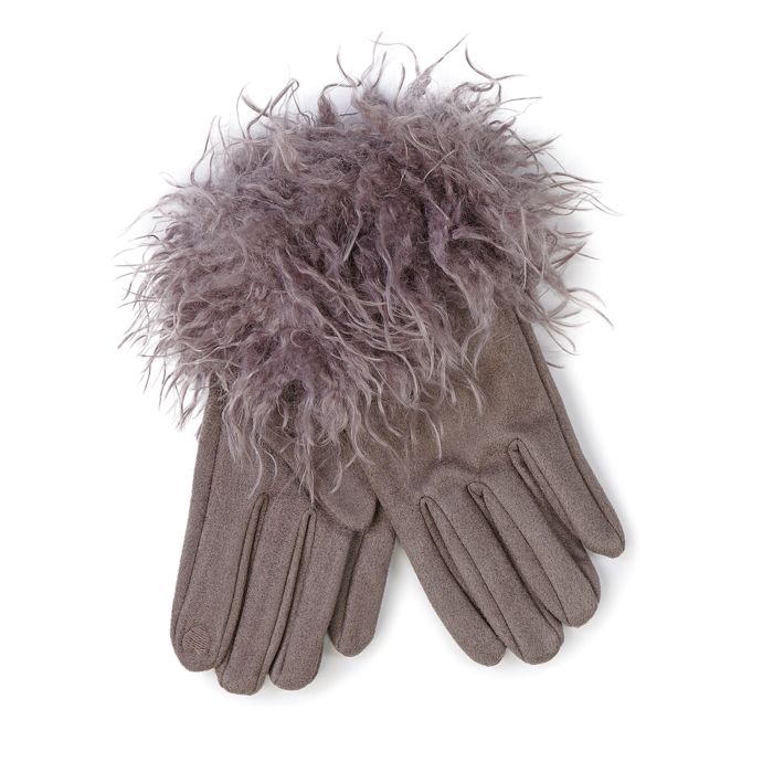 Guanti beige con polsino in peluche