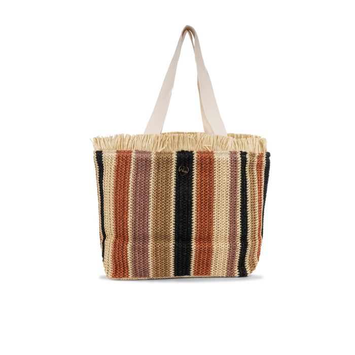 Shopper mare beige da donna a righe effetto paglia