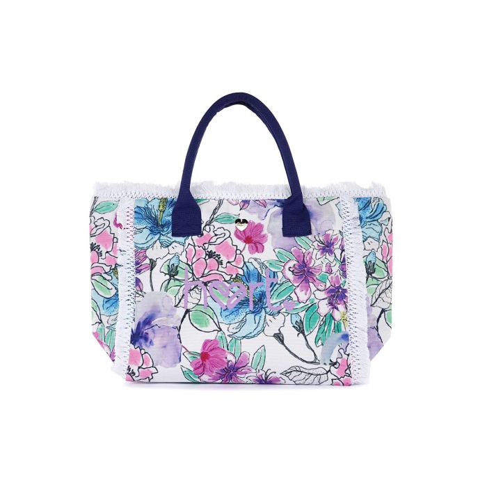 Shopper mare azzurra da donna in tessuto stampa floreale