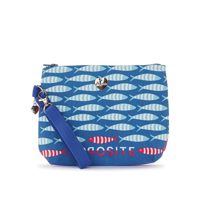 Pochette mare azzurra da donna stampa pesci con zip