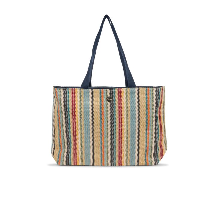 Shopper mare beige da donna a righe multicolor