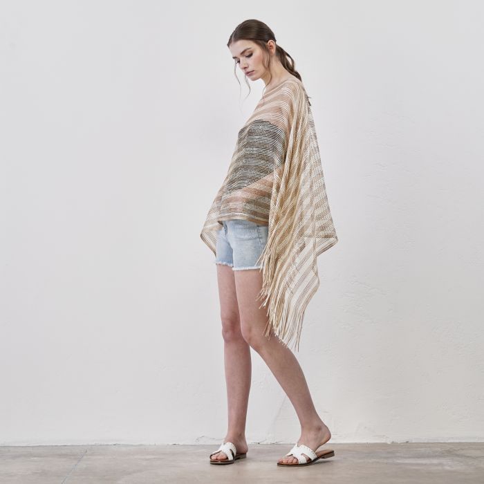 Kaftano nero e oro da mare con frange