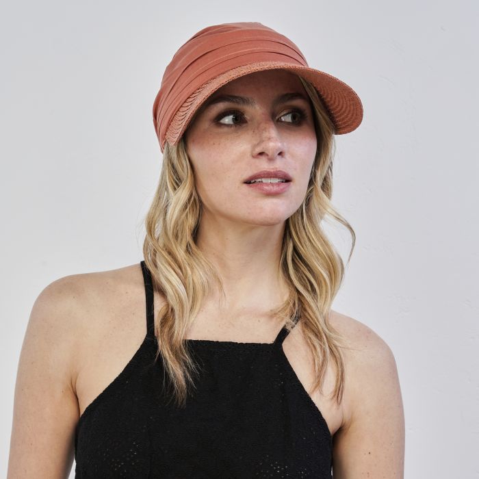 Cappello arancione da mare da donna con visiera e nodo posteriore