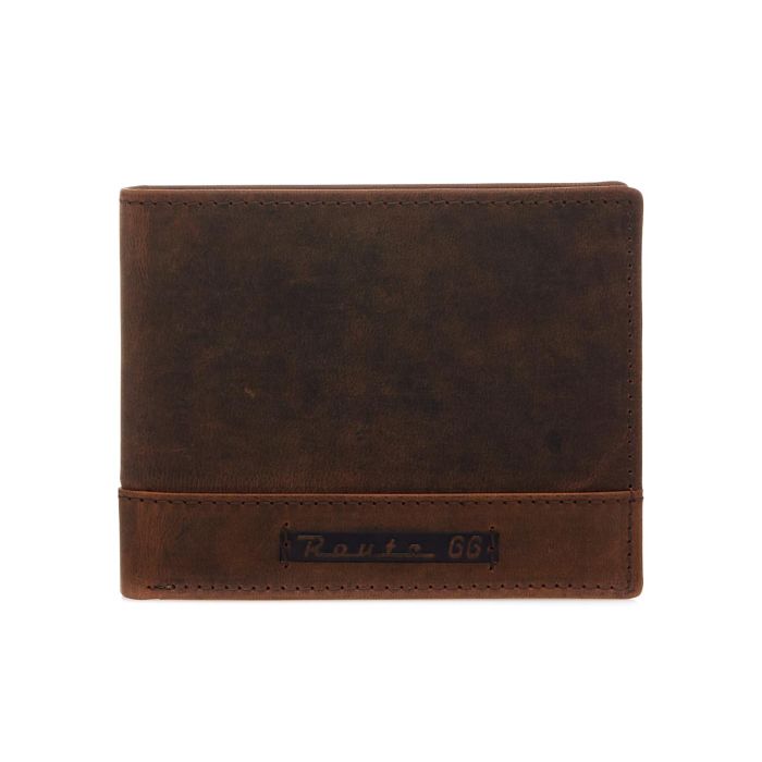 Portafoglio marrone con logo stampato e cuciture
