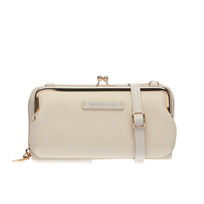 Pochette bianca con tracolla removibile e chiusura clic-clac