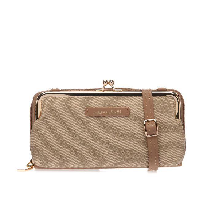 Pochette marrone con tracolla removibile e chiusura clic-clac