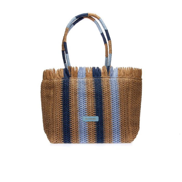 Shopper marrone e blu da mare in simil paglia