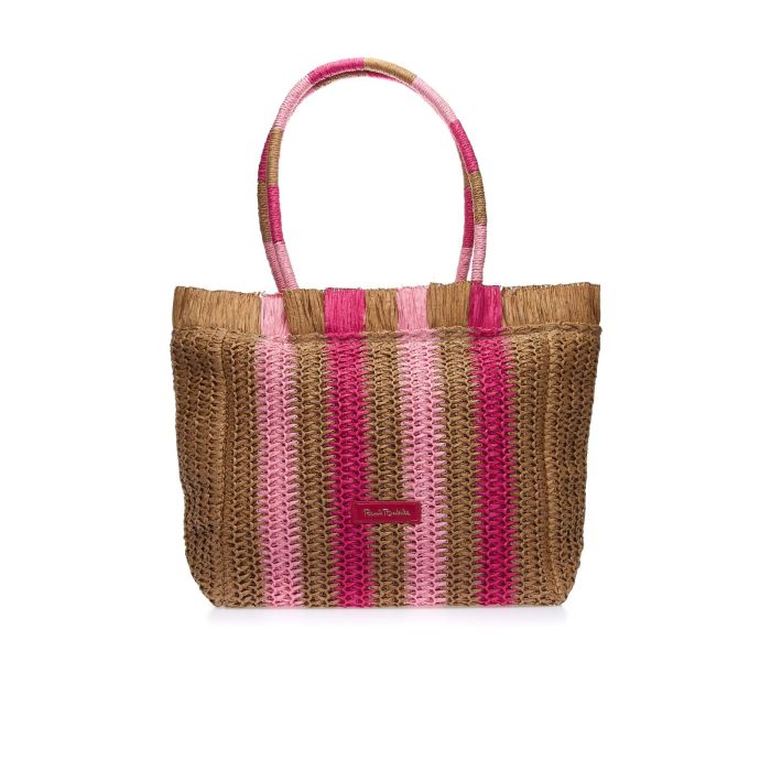 Shopper marrone e fuscia da mare in simil paglia