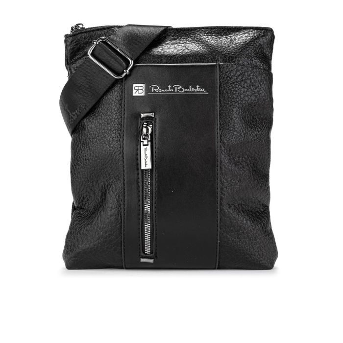 Tracolla nera da uomo con tasca zip esterna