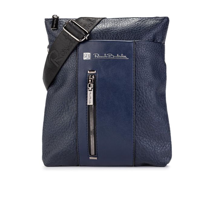 Tracolla blu da uomo con tasca zip esterna
