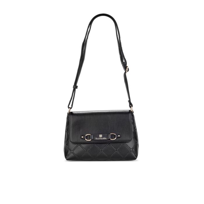 Borsa tracolla nera regolabile con chiusura a patta con logo