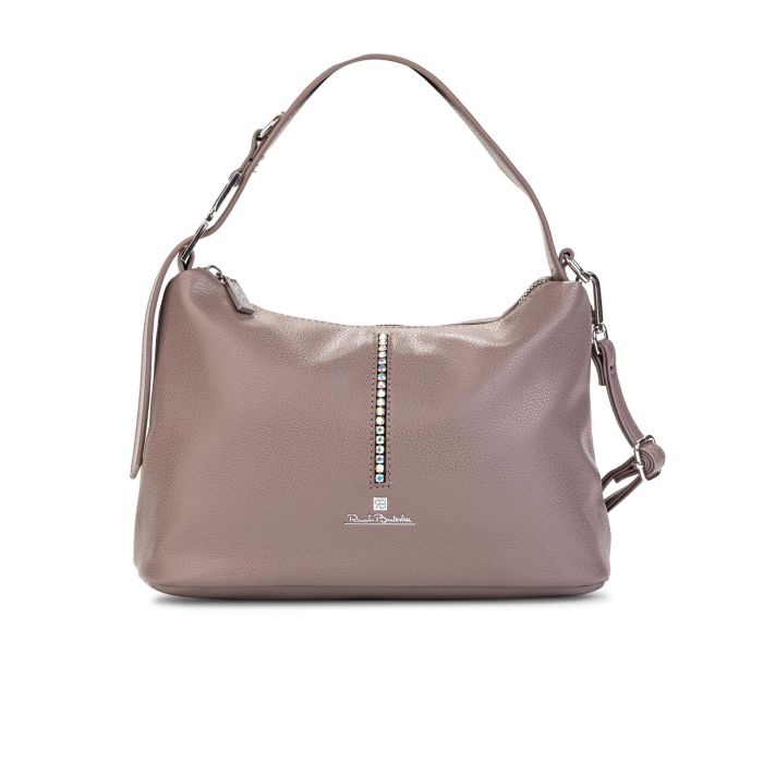 Borsa beige a spalla con cinturino con strass e tracolla removibile