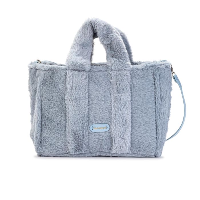 Borsa a mano azzurra in peluche con tracolla removibile