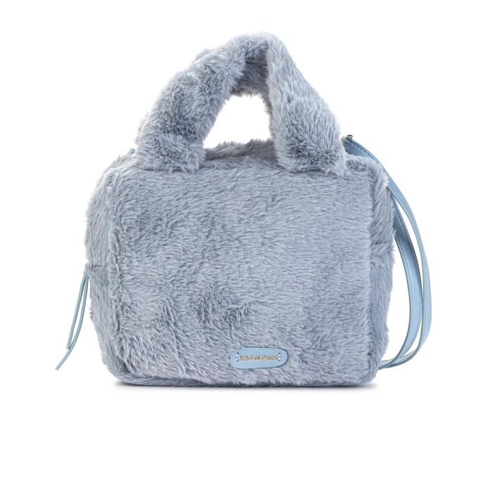 Borsa a mano azzurra misura piccola in peluche con tracolla removibile