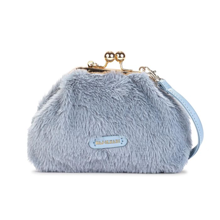 Pochette azzurra in peluche con tracollina removibile