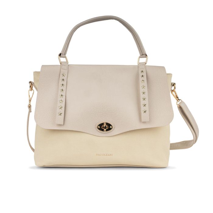 Borsa beige grande da donna con tracolla removibile e dettaglio borchie a stelline