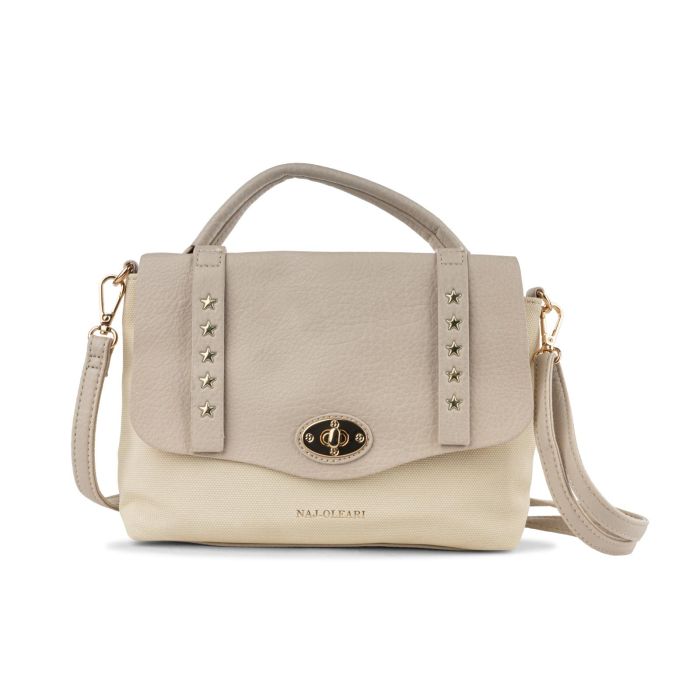 Borsa beige media da donna con tracolla removibile e dettaglio borchie a stelline