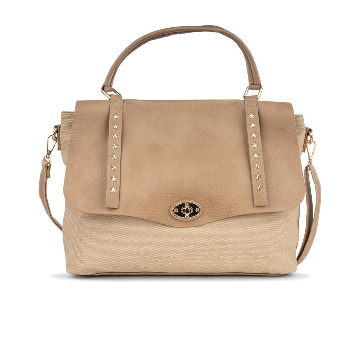 Borsa marrone grande da donna con tracolla removibile e dettaglio borchie a stelline