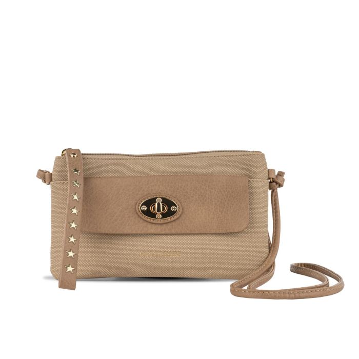 Borsa marrone da donna con tracolla e dettaglio borchie a stelline