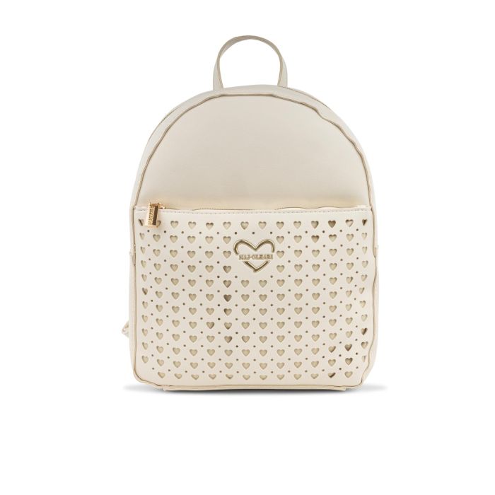 Zaino bianco da donna con tasca frontale dettaglio cuori traforati