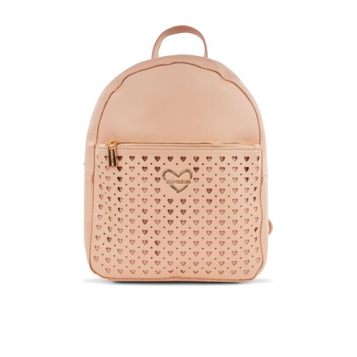 Zaino rosa da donna con tasca frontale dettaglio cuori traforati