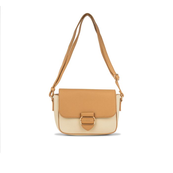 Borsa beige e marrone da donna con tracolla regolabile